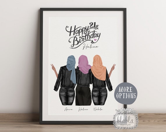 21st Birthday Personalised Muslim Best Friends Gift Best Friend Poster Best Friend Gift Friends Hijab Birthday Gift Personalised Gift