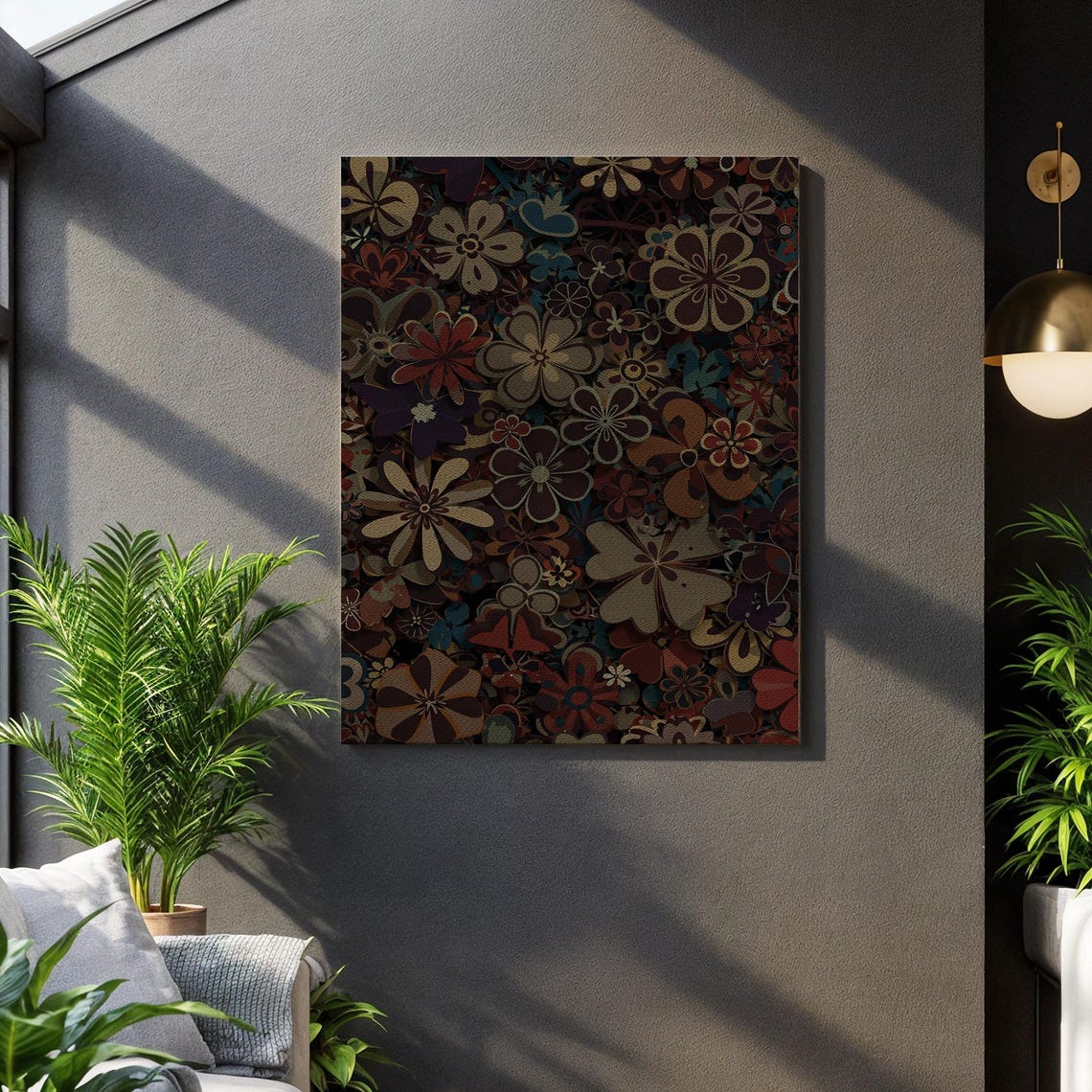 Dark Retro Floral Pattern Vintage Inspired Moody Flower Wall Print