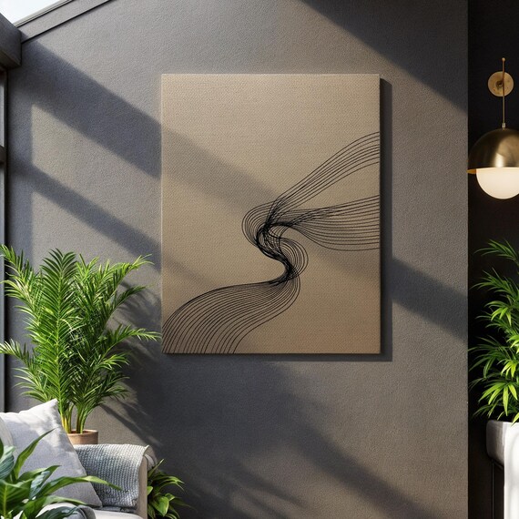 Wavy Line Patterns Dynamic Minimalist Style Framed Geometric Display Fluid Pattern Motif Stylish Home Decor Smooth Flow Movement