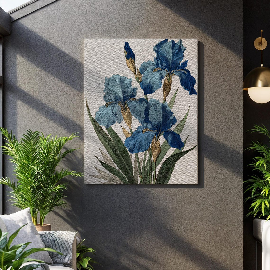 Blue Iris Flower Vintage Botanical Floral Canvas Elegant Wall Art
