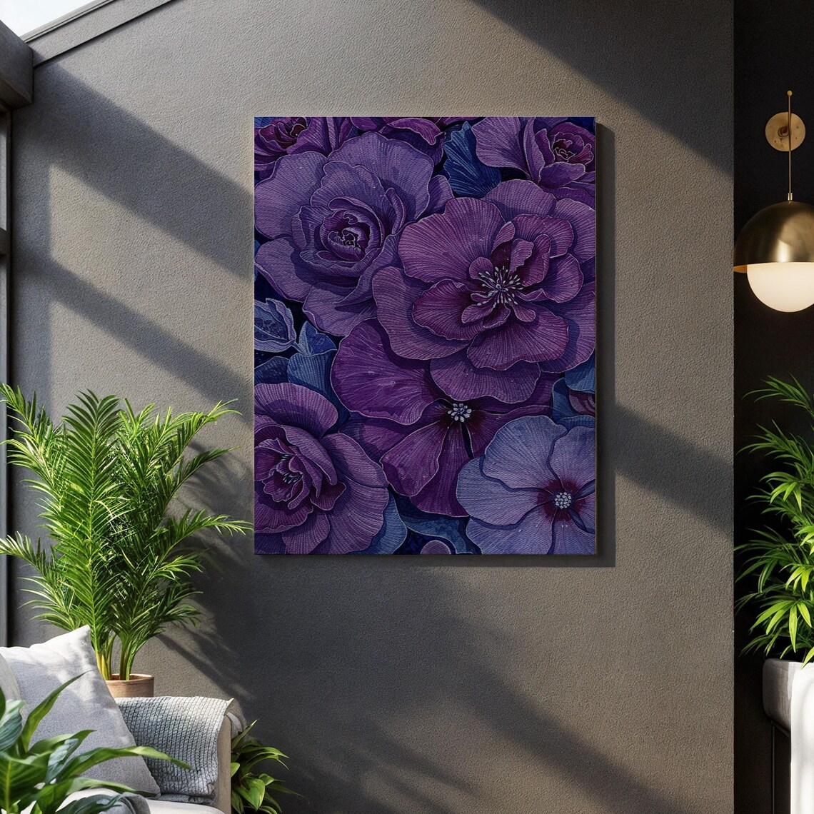 Deep Purple Floral Blooms Dark Moody Botanical Flower Art Poster