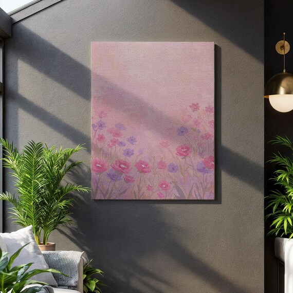 Pink Floral Meadow Soft Pastel Wildflowers Dreamy Romantic Art Poster