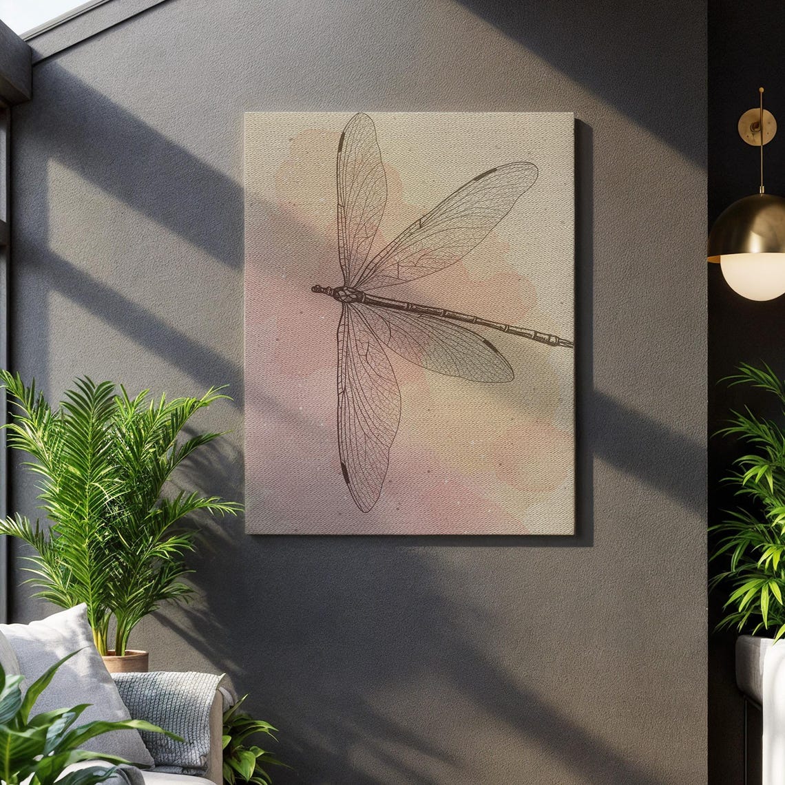Dragonfly Detailed Line Art Soft Blush Watercolor Insect Poster