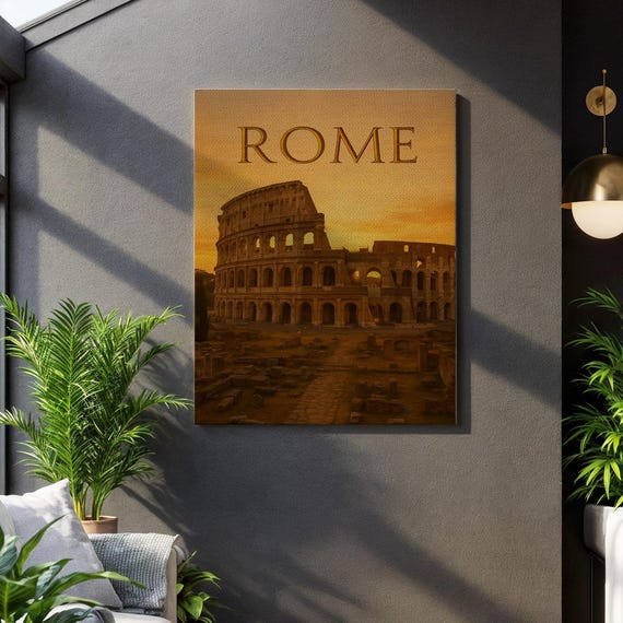 Rome Colosseum Canvas Wall Art Sunset Ancient City Travel Print Warm Tone Historic Architecture Poster Framed Italy Decor For Home
