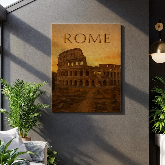 Rome Colosseum Sunset Canvas Ancient Italy Vintage Travel Poster