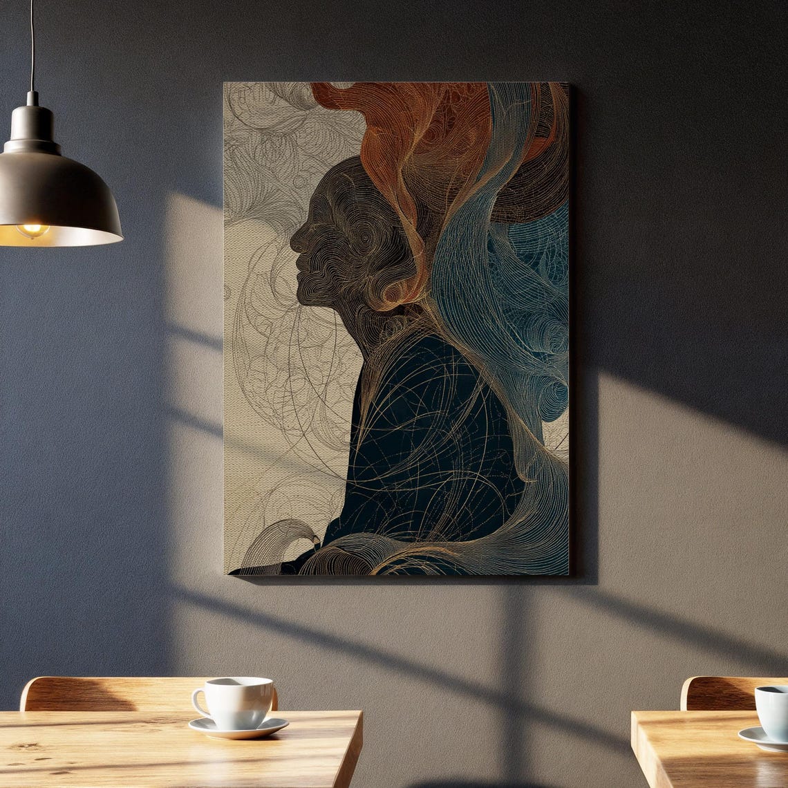 Abstract Woman Profile Continuous Line Art Teal Rust Spiritual Poster