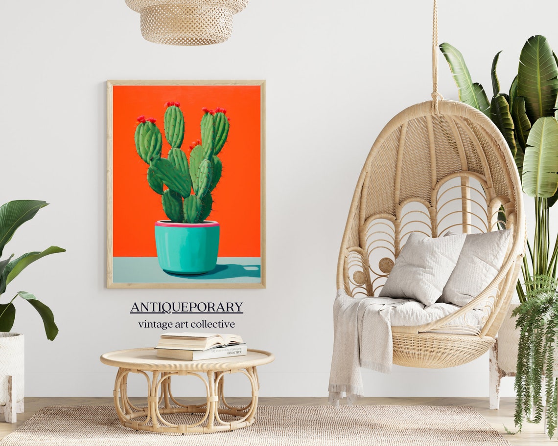 Prickly Pear Cactus Turquoise Pot Orange Abstract Still Life Poster - Image 6