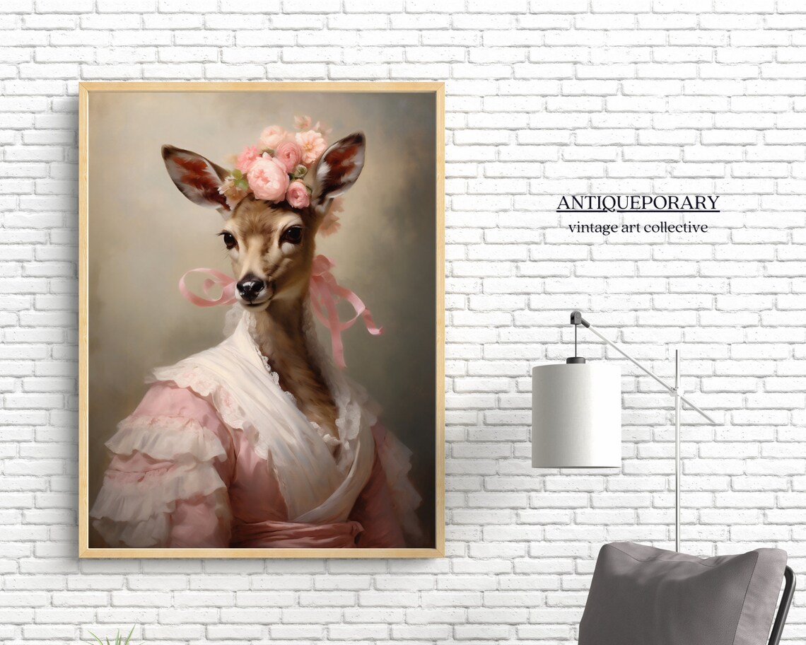 Victorian Animals Portrait Royal Female Deer Vintage Print Renaissance Animal Dark Moody Animal Poster Altered Art Animal Lover Gift - Image 5