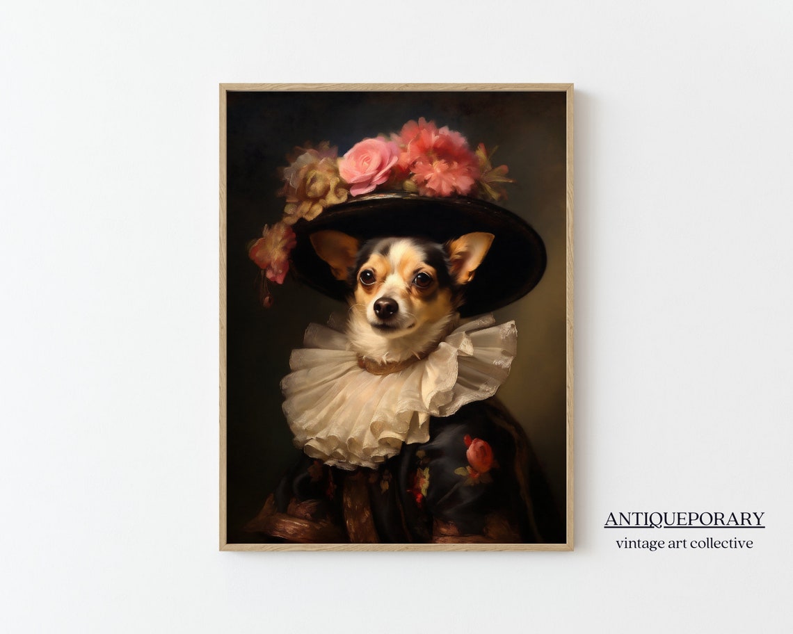 Victorian Animal Portrait Dressed Animal Print Lady Dog Poster Renaissance Animal Portraits Vintage Inspired Art Pet Portrait Gift