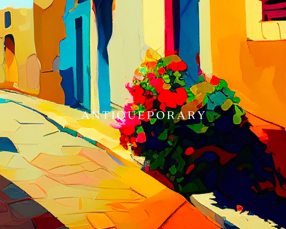 Vivid Abstract City Alley Painting Bold Blue Orange Street Poster - Image 2