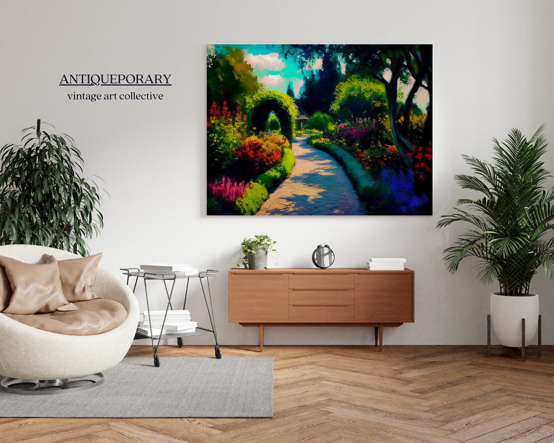 Vintage Flower Garden Painting Vintage Wall Art House On Country Lane Vintage English Cottage Art Flower Painting Country Lane - Image 7