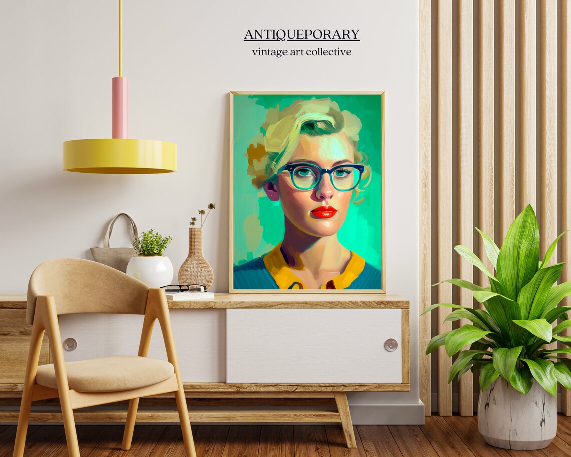 Blonde Woman with Glasses and Red Lips Retro Pop Art Portrait Poster - Image 5