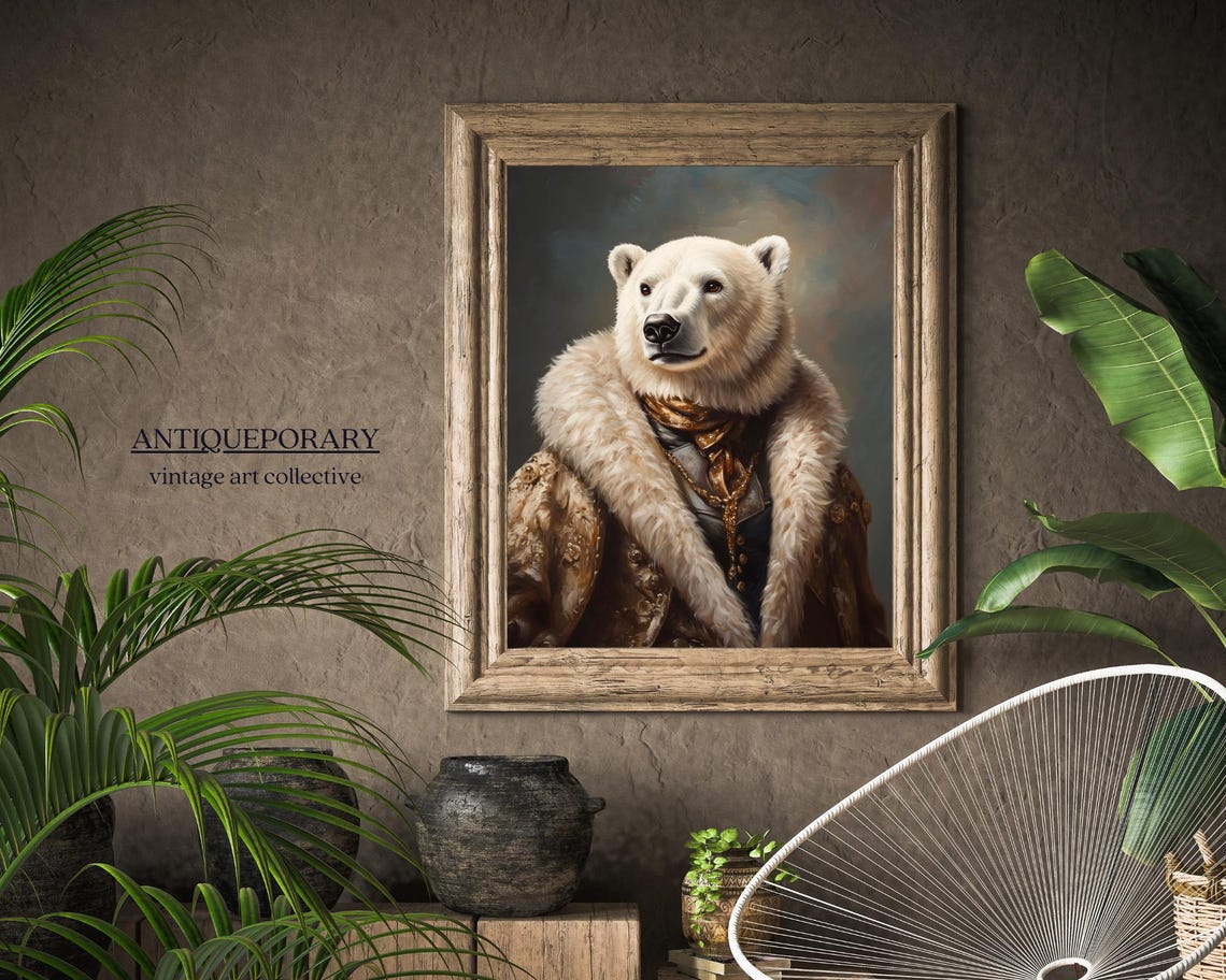 Polar Bear Lady in Fur Trimmed Coat Vintage Aristocratic Animal Poster - Image 5