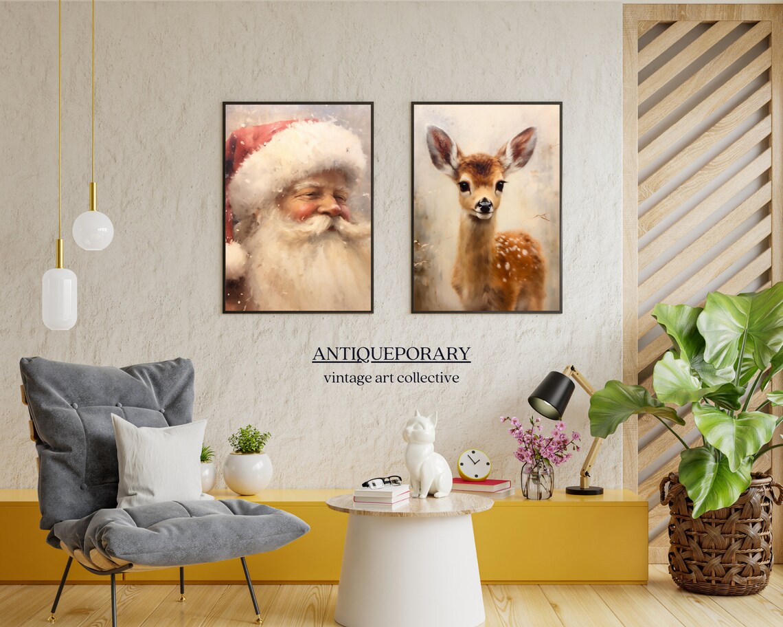 Baby Deer Fawn Portrait Soft Neutral Vintage Wildlife Painting Poster - Image 4