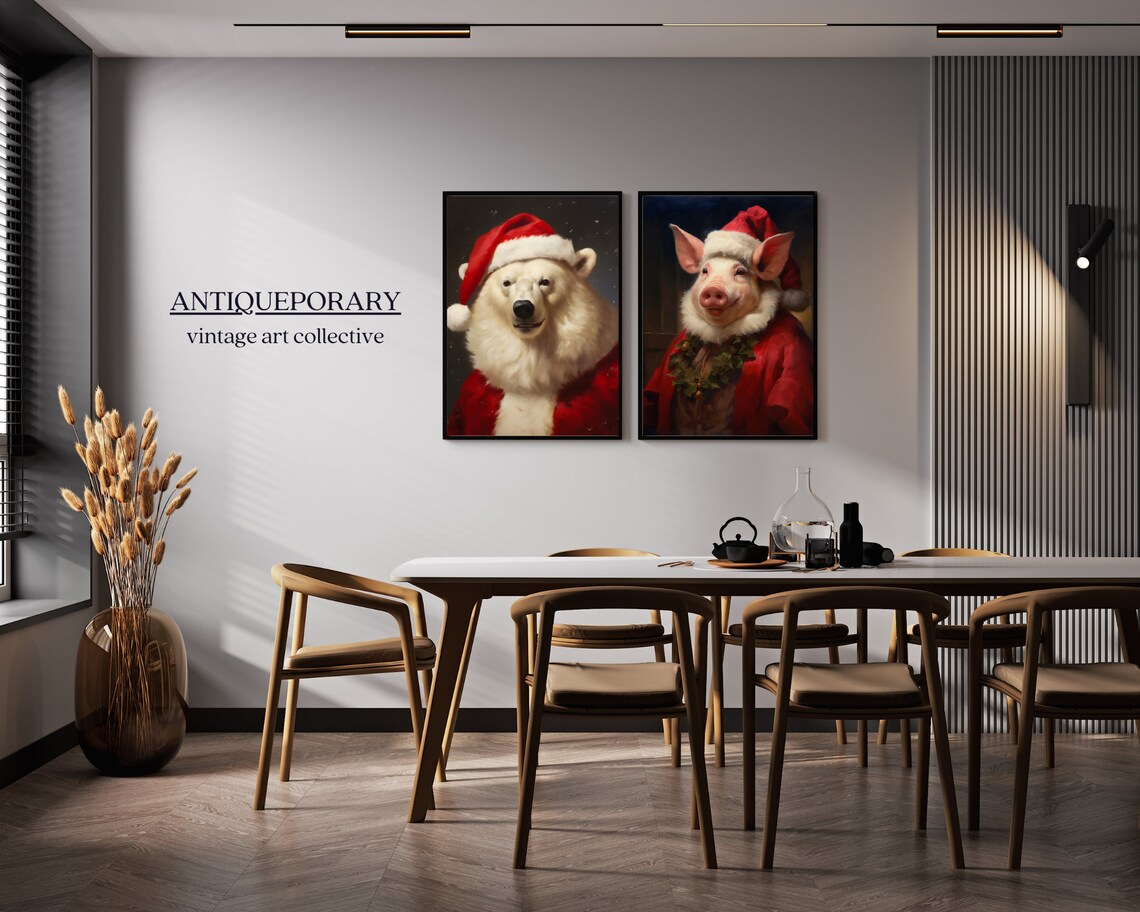 Christmas Santa Polar Bear Portrait Vintage Holiday Art Poster - Image 5