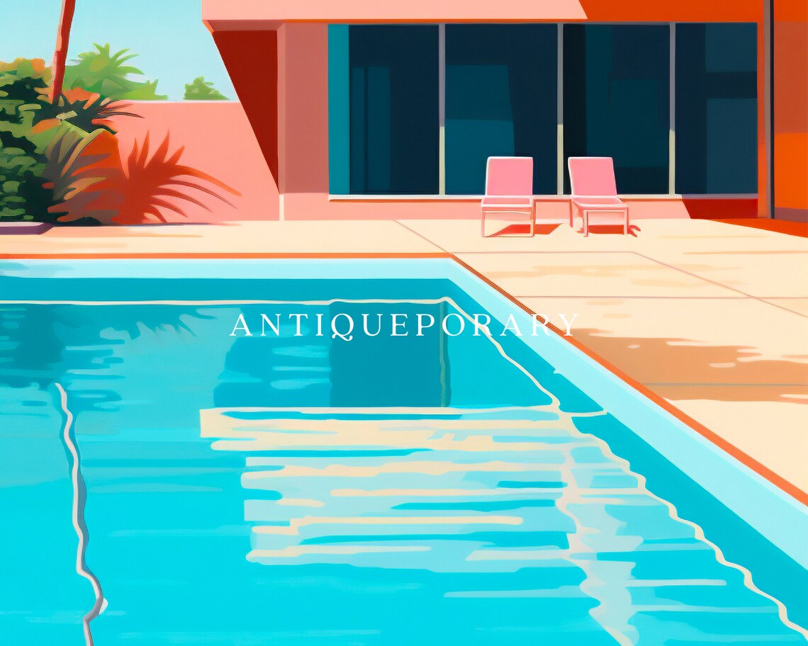 Mid Century Modern Pool House Palm Trees Retro Travel Poster - Image 2