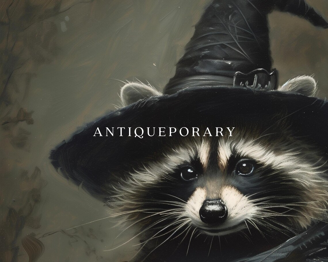 Raccoon Witch Vintage Portrait with Pointy Hat and Cloak Poster - Image 3