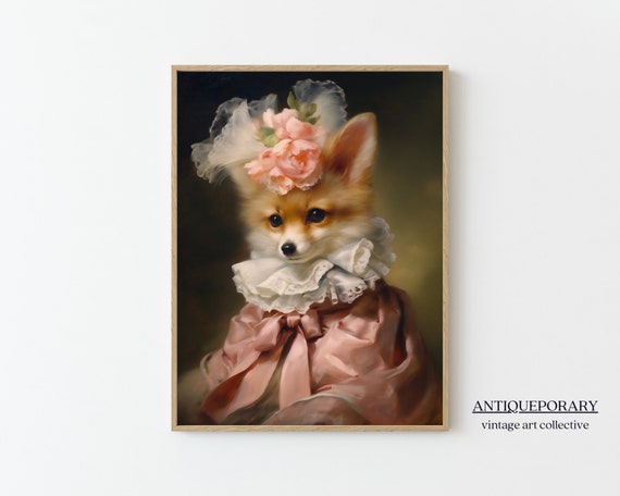 Baby Fox Vintage Portrait Victorian Animal Portrait Dressed Animal Print Cute Animal Animal Lover Gift Renaissance Animal Art