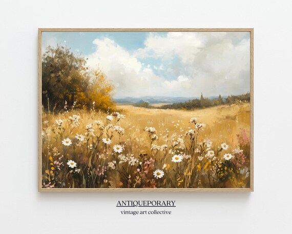 Wildflower Meadow Daisy Field Golden Autumn Oil Painting Poster
