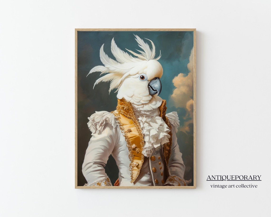 White Cockatoo Gold Military Coat Majestic Bird Portrait Poster