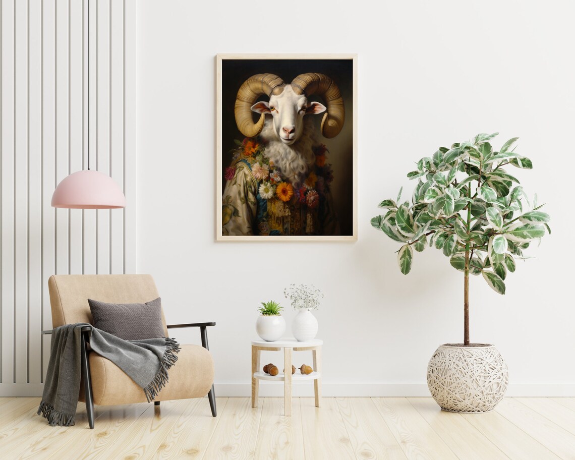 Ram with Curled Horns in Floral Robe and Flower Garland Poster - Image 4