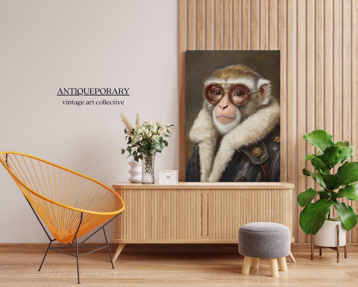 Scholarly Monkey in Round Glasses and Fur Collar Portrait Poster - Image 4