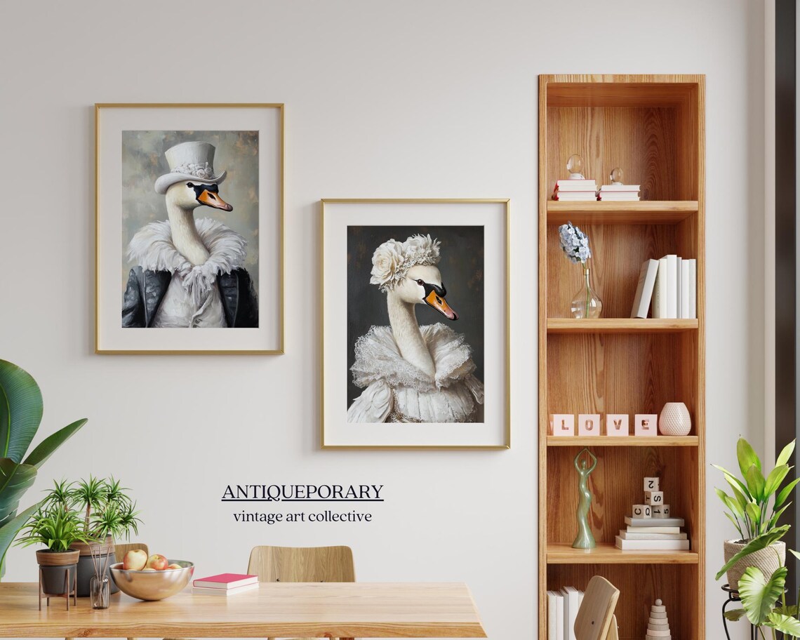 Elegant White Swan Lady Lace Ruff Floral Headdress Oil Portrait Poster - Image 4