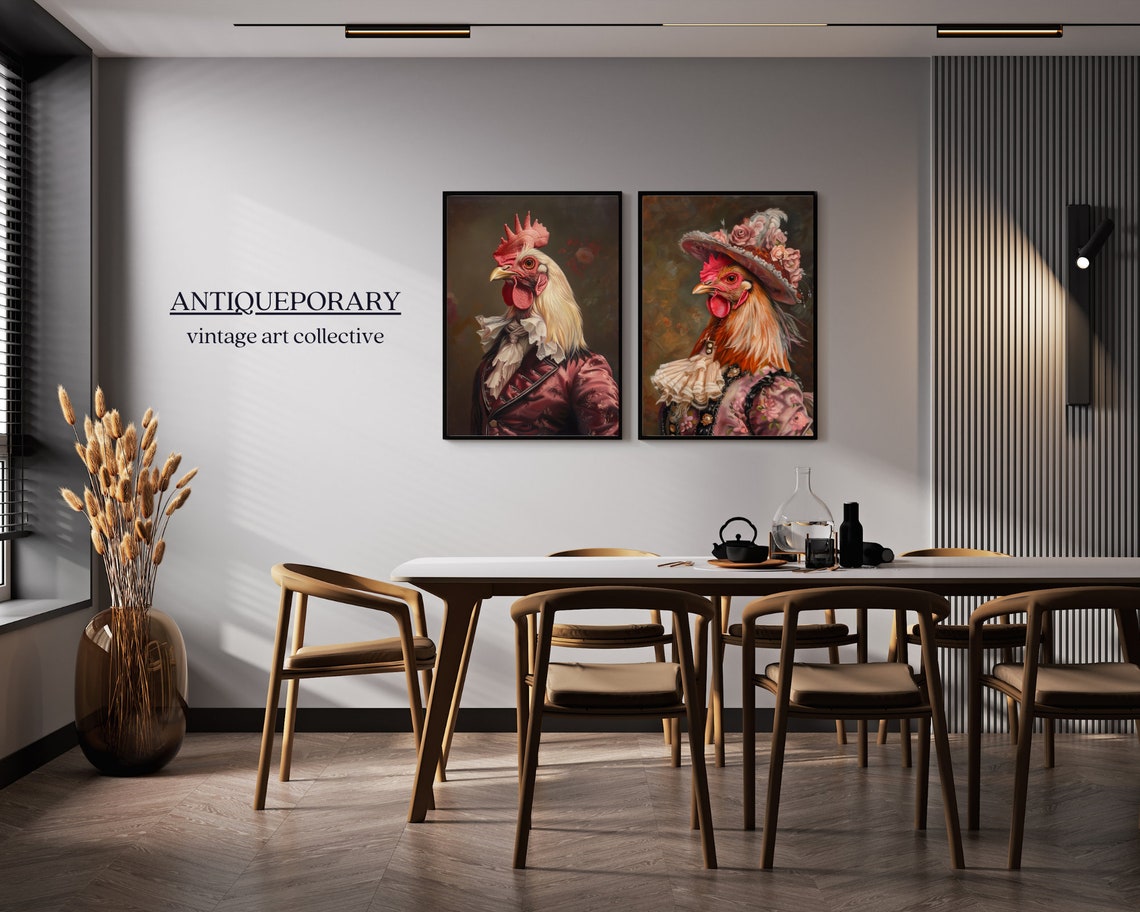 Royal Lady Rooster Floral Hat Charming Vintage Chicken Portrait Poster - Image 3