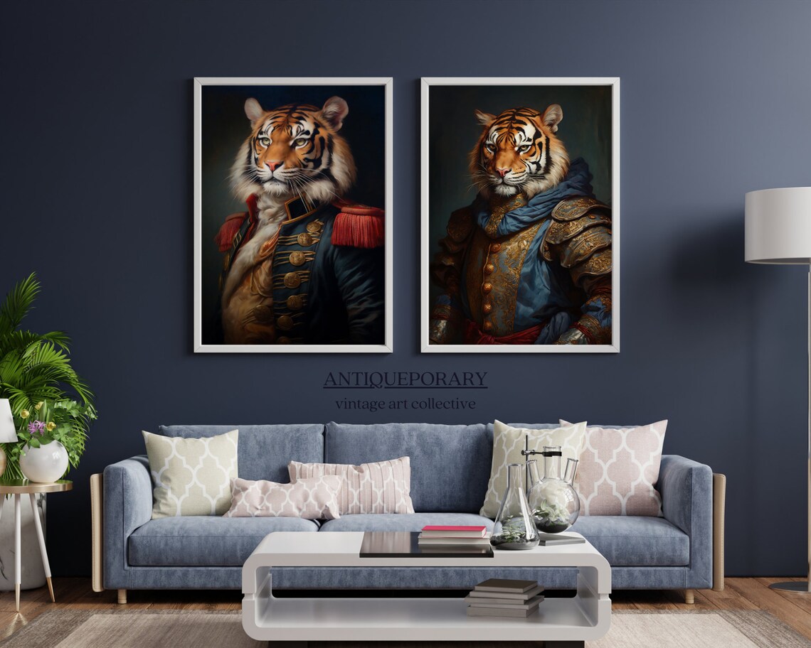 Royal Tiger Warrior Portrait Armor Blue Cloak Regal Style Poster - Image 6