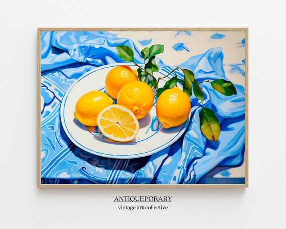 Lemon Still Life Oil Painting Modern Wall Art Gift Vintage Art Vintage Kitchen Print Printing Wall Art Living Room Decor