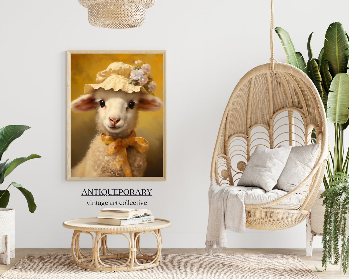Baby Lamb Bonnet Flower Hat Gold Bow Victorian Portrait Poster - Image 6