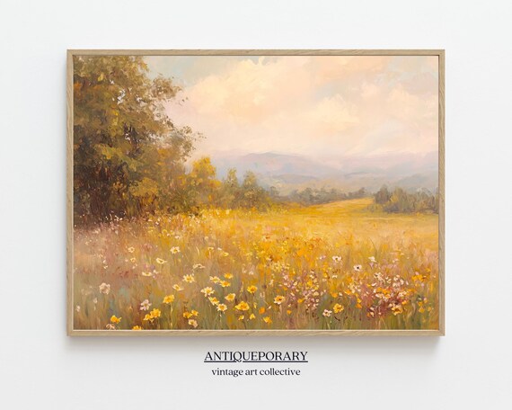 Golden Wildflower Meadow Bathed in Sunlight Landscape Poster