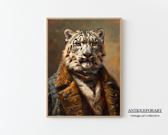 Snow Leopard in Vintage Hunting Jacket Aristocrat Portrait Poster
