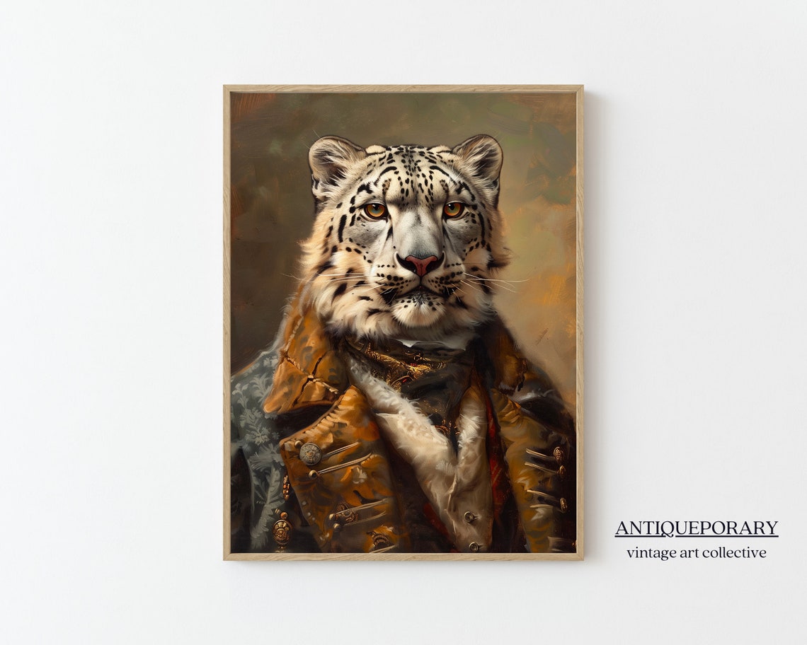 Snow Leopard in Vintage Hunting Jacket Aristocrat Portrait Poster