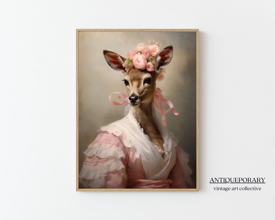 Victorian Animals Portrait Royal Female Deer Vintage Print Renaissance Animal Dark Moody Animal Poster Altered Art Animal Lover Gift