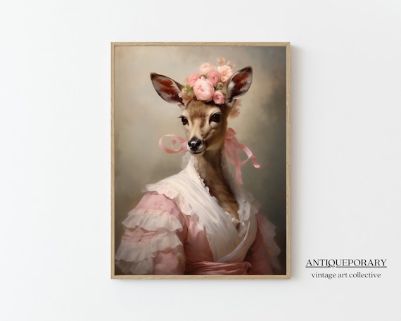 Victorian Animals Portrait Royal Female Deer Vintage Print Renaissance Animal Dark Moody Animal Poster Altered Art Animal Lover Gift