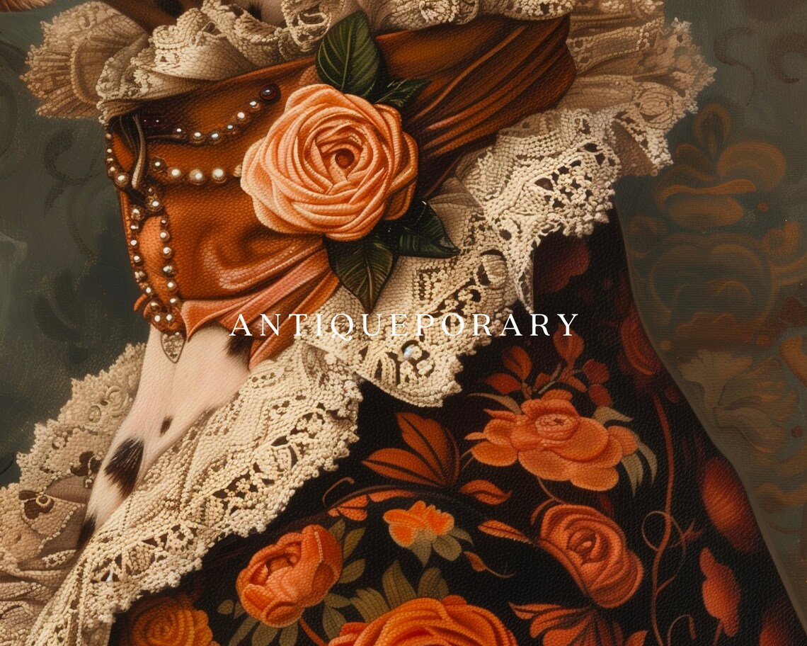 Dalmatian Lady in Victorian Floral Dress Vintage Dog Portrait Poster - Image 2