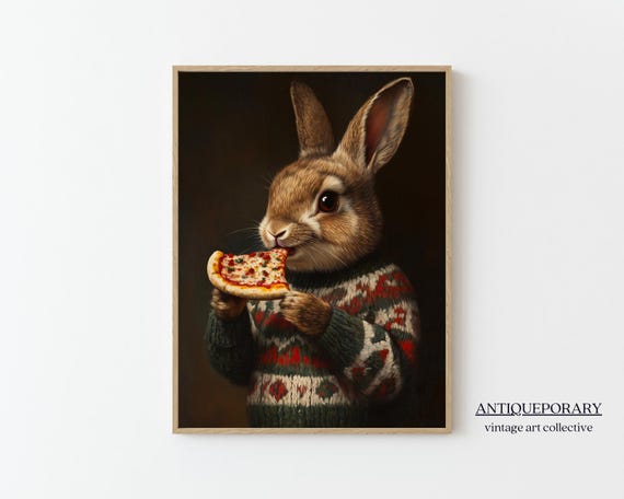 Vintage Rabbit Portrait Dressed Animal Painting Contemporary Art Print Modern Wall Art Home Decor Cute Animal Pet Lover Gift