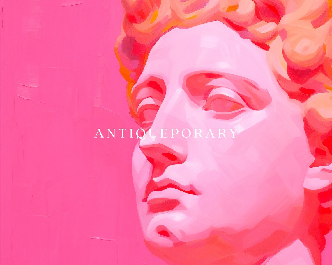Pink Greek Bust Statue Painting Hot Pink Background Modern Art Poster - Image 3