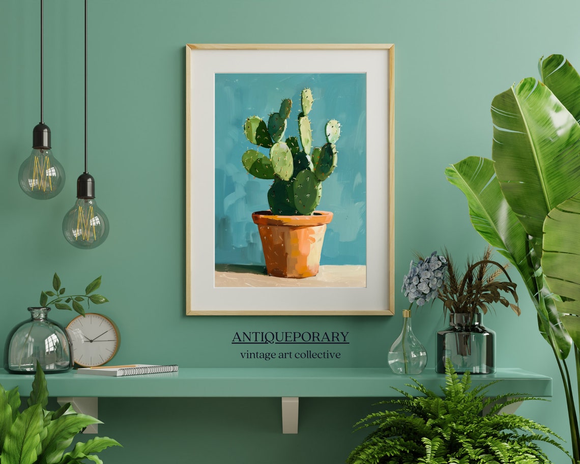 Potted Prickly Pear Cactus Terracotta Teal Abstract Wall Poster - Image 7