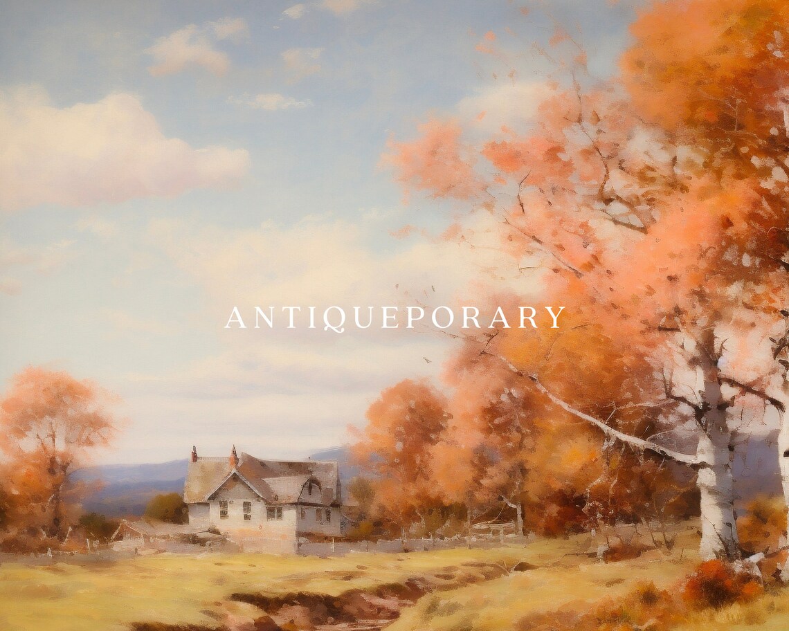 Autumn Birch Trees Stream Farmhouse Golden Fall Landscape Poster - Image 3