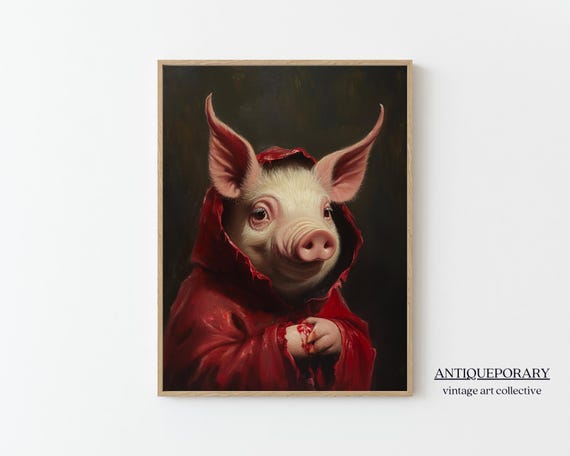 Halloween Wall Art Cute Devil Pig Vintage Paintings Vintage Halloween Decor Victorian Animal Portrait Animal Lover Gift