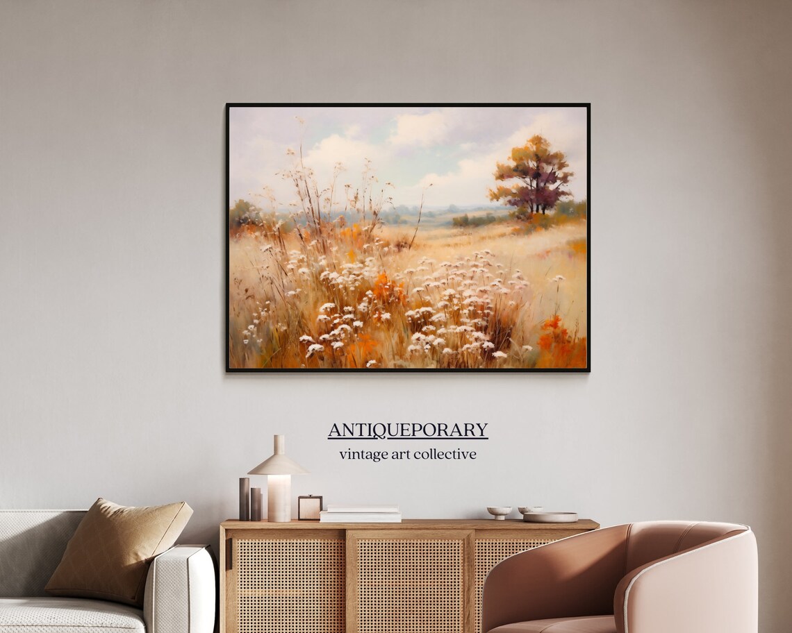 Golden Autumn Meadow Wildflowers Vintage Landscape Oil Painting Poster - Image 7