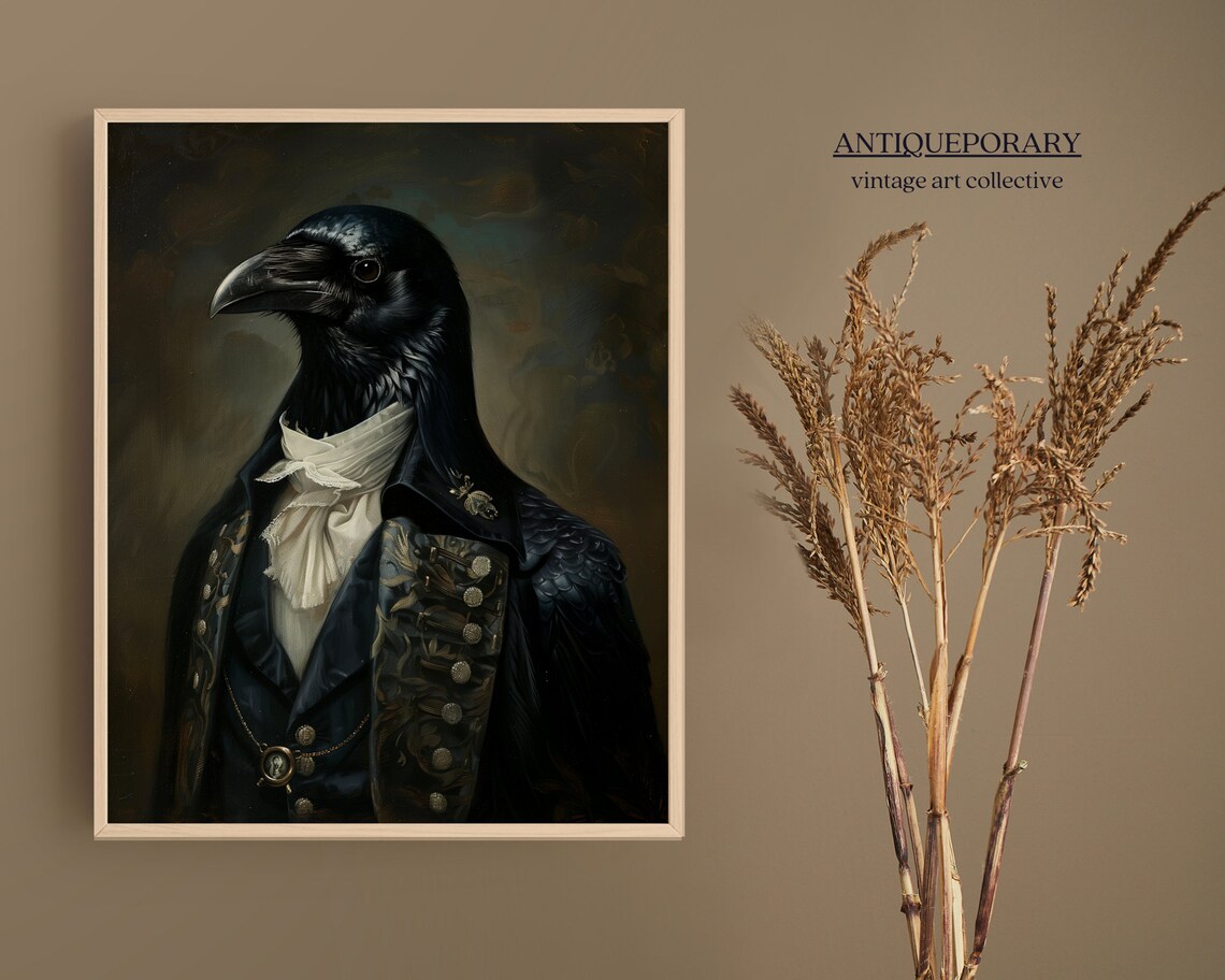 Royal Black Crow Victorian Gentleman Dark Coat Portrait Poster - Image 4