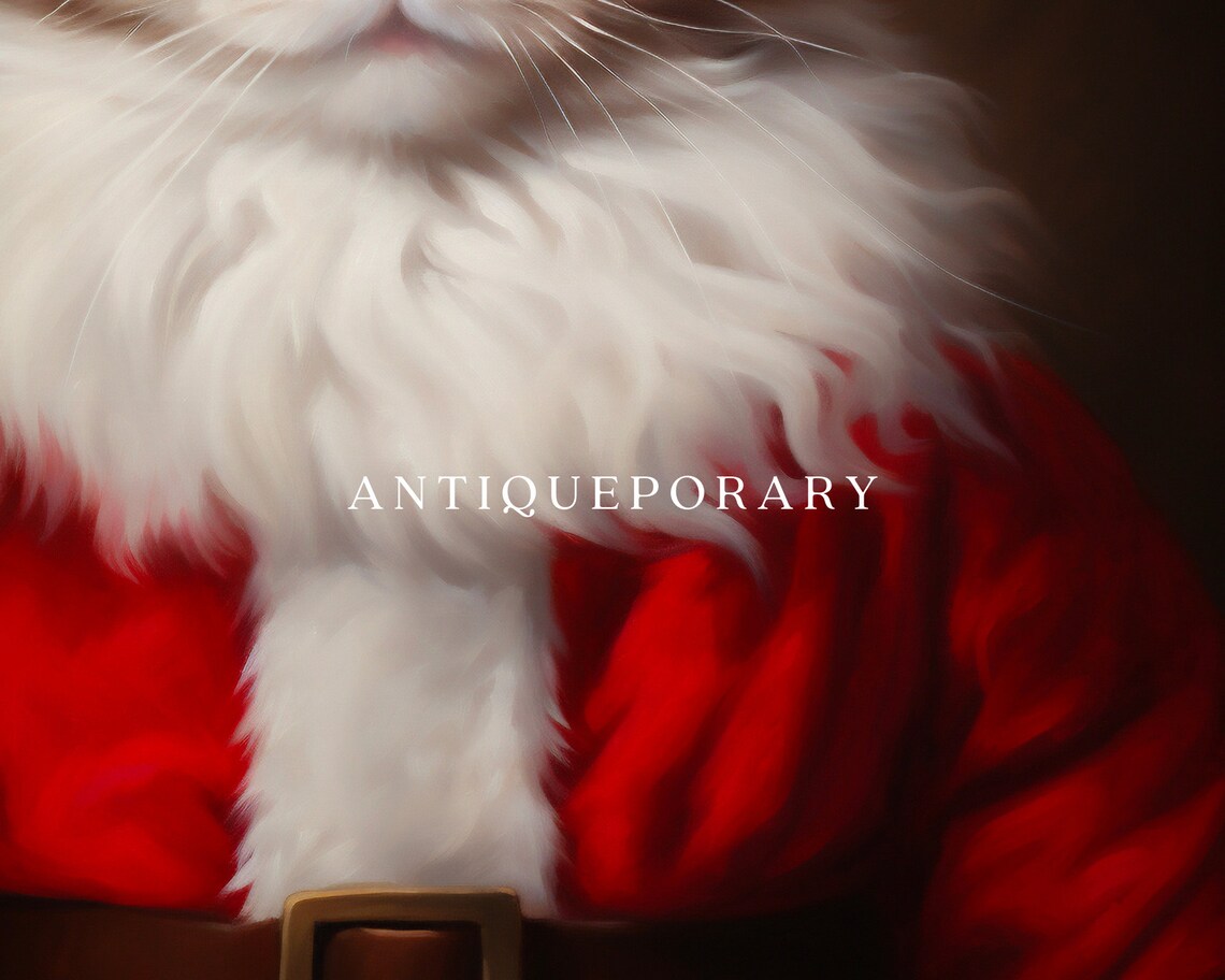 Santa Claus Tabby Cat Red Suit Christmas Portrait Holiday Poster - Image 2