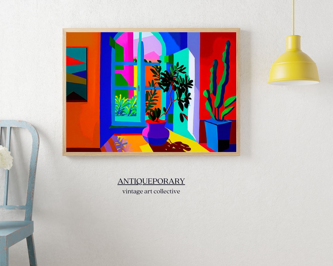 Fauvist Colorful Interior with Window Plants Bold Art Poster - Image 4