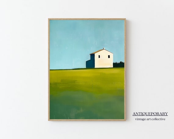 Abstract Landscape Painting Farmhouse Horizon Landscape Print Colorful Modern Wall Art Print Minimal Wall Art