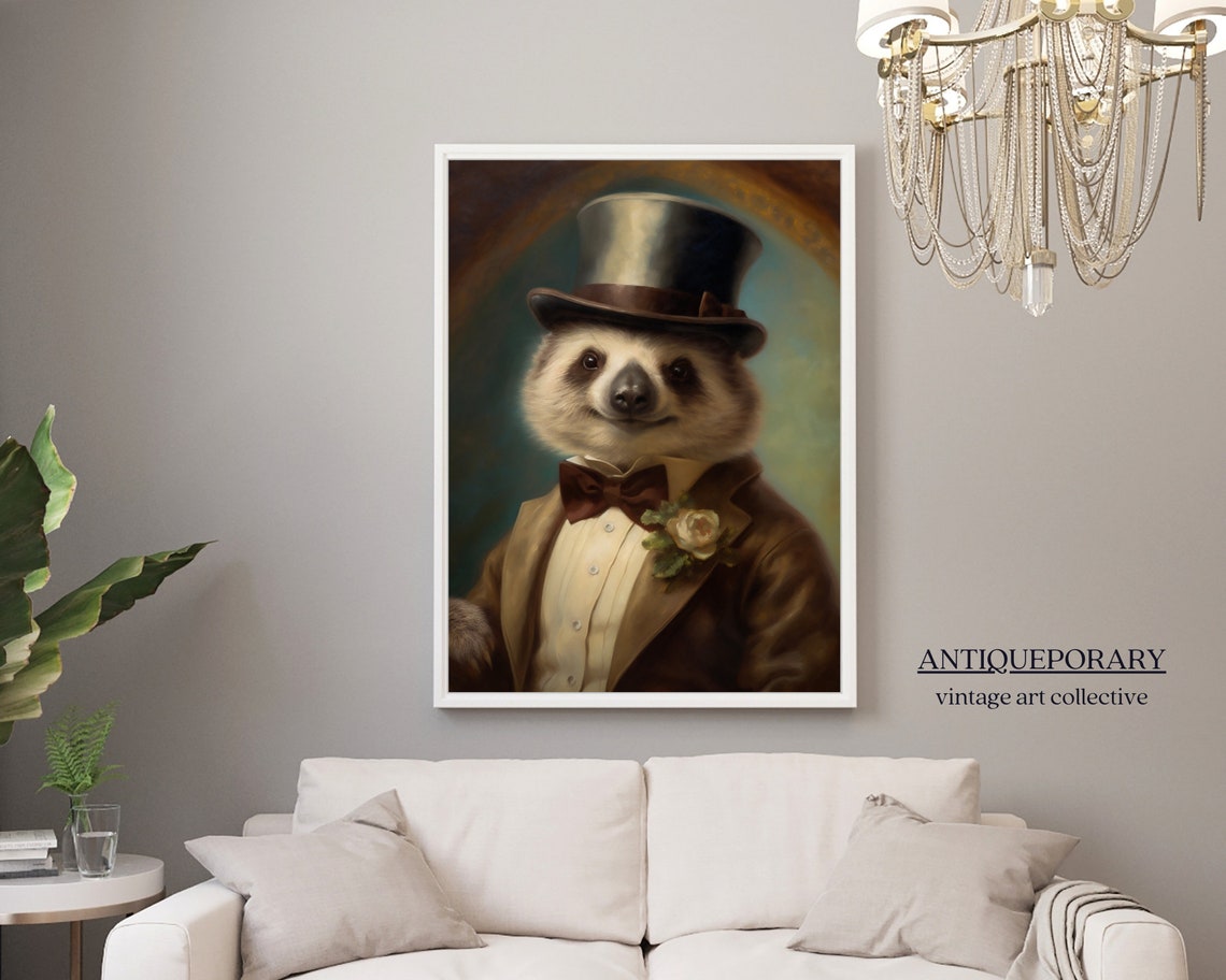 Dapper Sloth Gentleman in Top Hat and Brown Suit Portrait Poster - Image 4