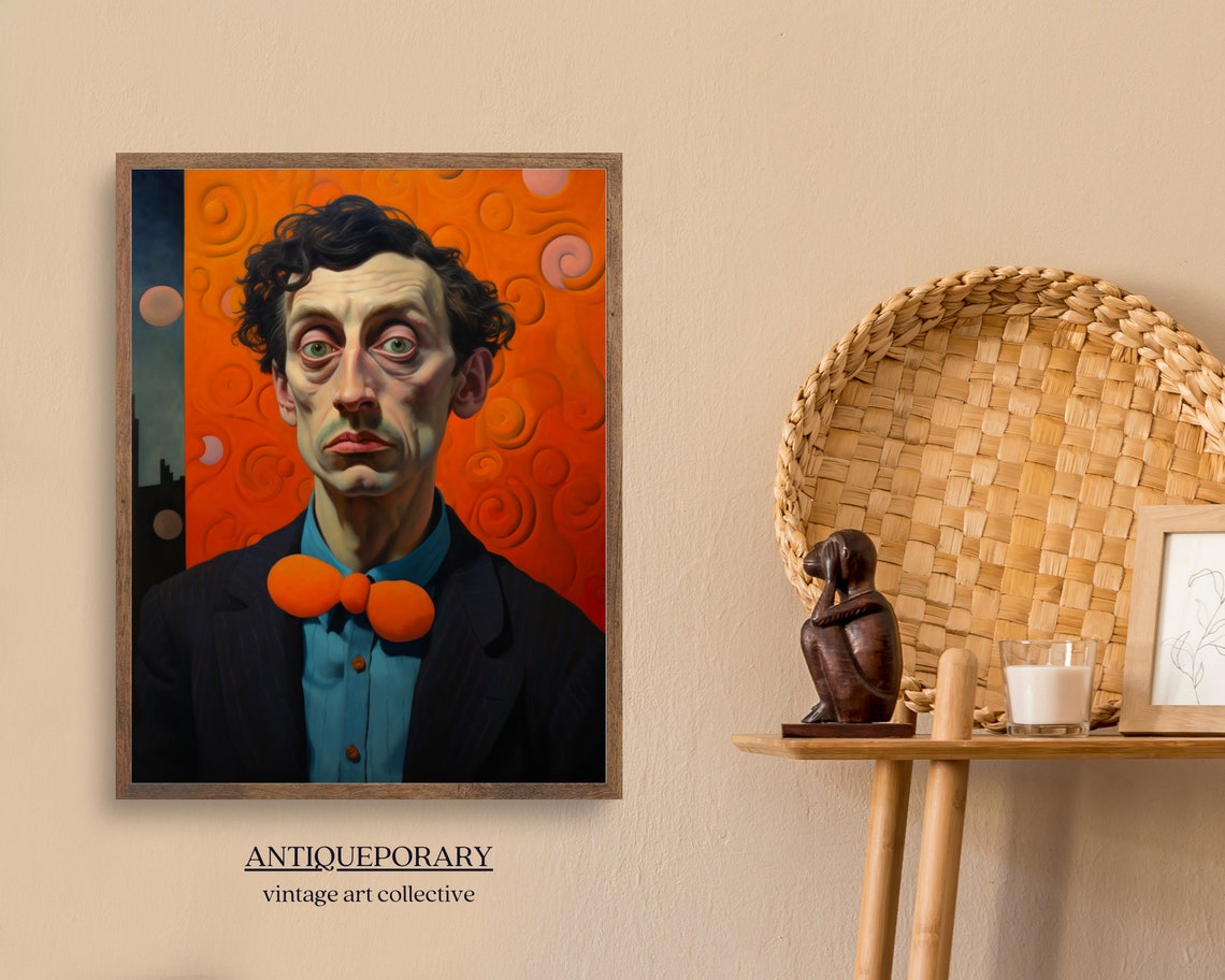 Expressionist Man with Orange Bow Tie on Swirled Orange Ground Poster - Image 4