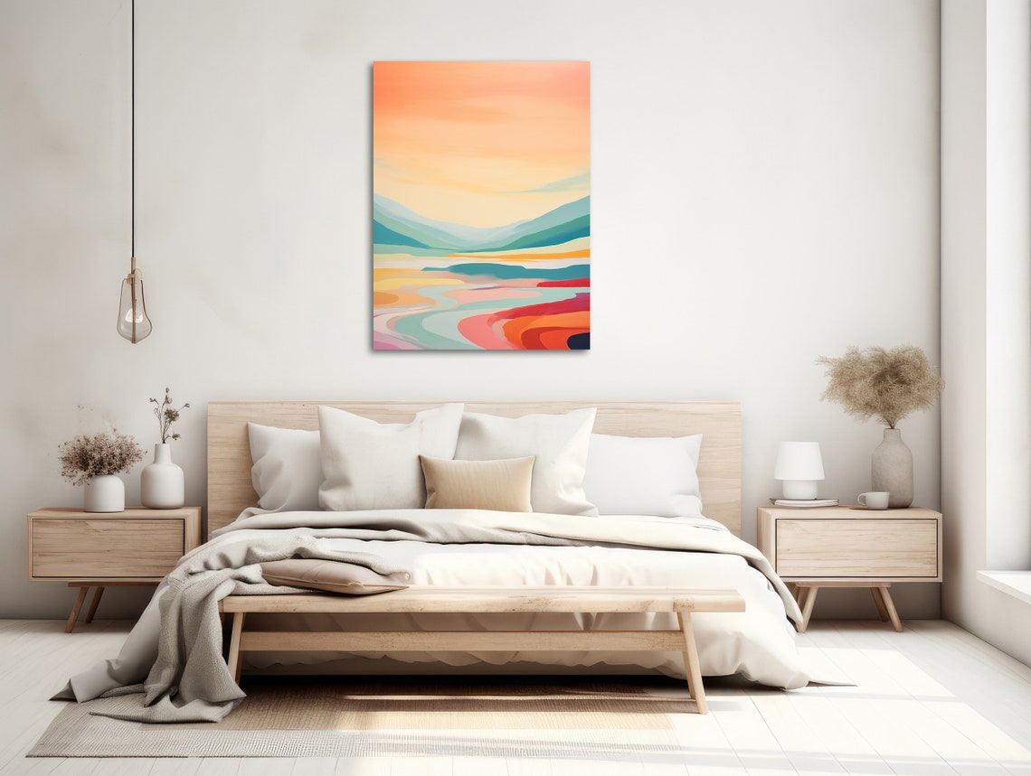 Large Abstract Landscape Wall Art Framed Print Modern Landscape Painting Colorful Artwork Misty Horizon 3 - Image 2